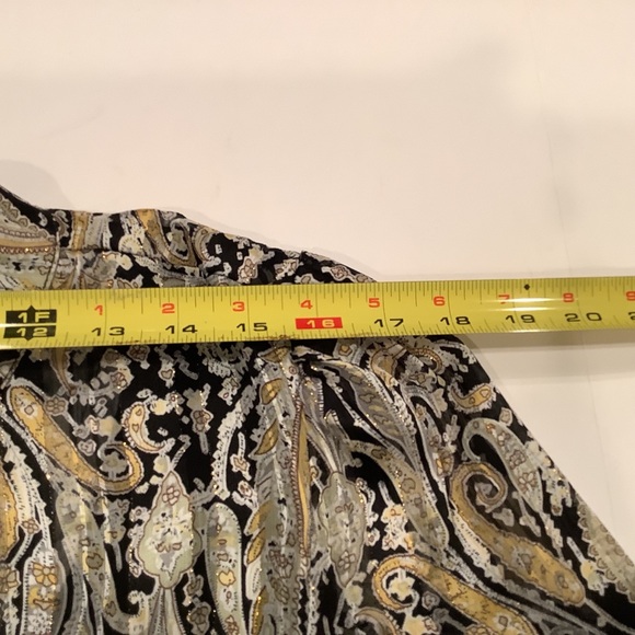 Elan Maxi Dress Size Small Black And Gold Paisley Print Tiered Long Sleeve VNeck - Picture 9 of 12